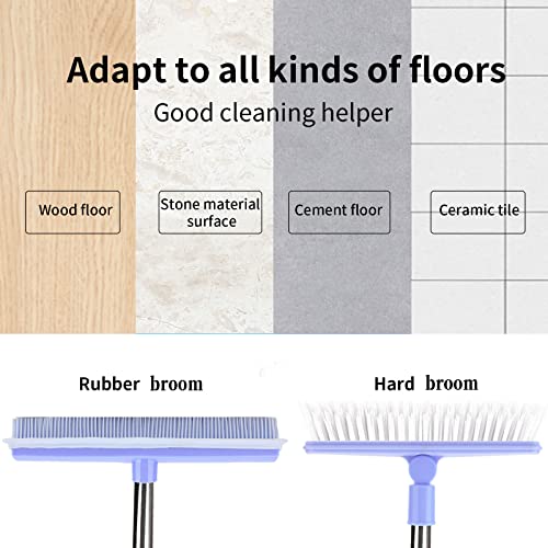 Rubber Broom Carpet Rake For Pet Dog Hair Remover With Squeegee,Push Broom With Grout Cleaner Brush,Remover Rug Brush Broom With 56" Long Handle For Carpet Hardwood Floor Tile Windows Cleaning #TOP3
