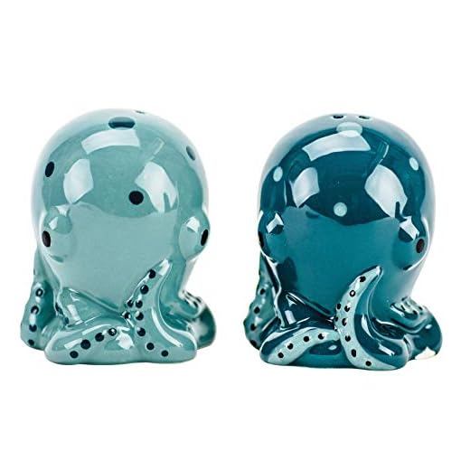 Boston Warehouse Octopus Salt & Pepper Shakers, 2-Piece Set, Blue/Teal