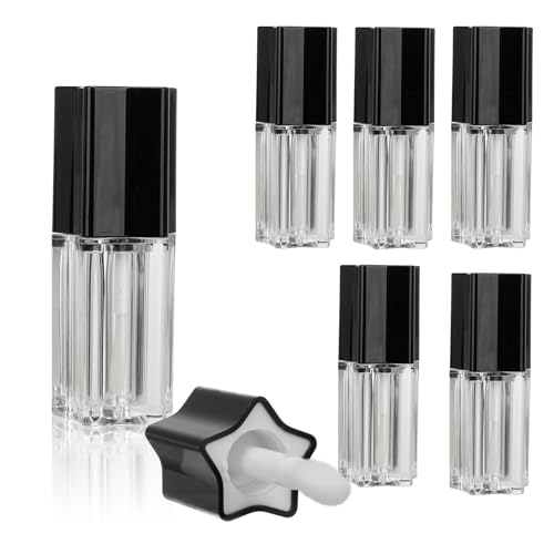COSIDEA 5pcs 5ml 0.17oz Black Star-shaped big doe foot wand lip gloss tubes for DIY lipgloss containers with thick brush