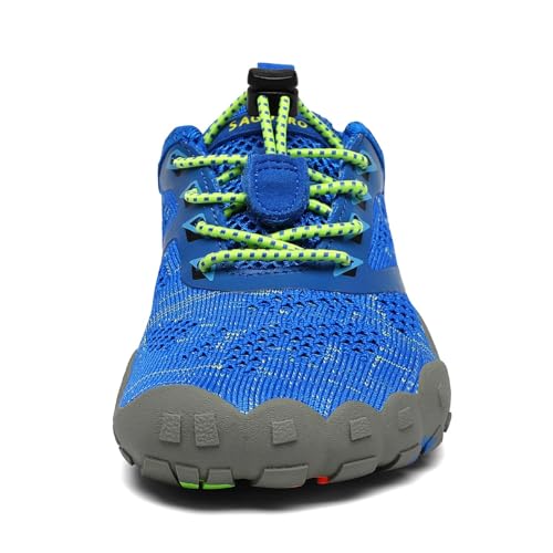 SAGUARO Kinder Barfußschuhe Traillaufschuhe Jungen Mädchen Trainingsschuhe Zehenschuhe Atmungsaktiv rutschfest Walkingschuhe Laufschuhe Schnell Trocknend Badeschuhe, Blau 31 EU