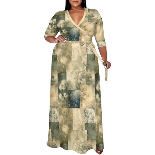 Image of SUZONANA Women's Plus Size Maxi Dresses Casual Loose Short Sleeve Long Maxi Dress with Belt Wedding