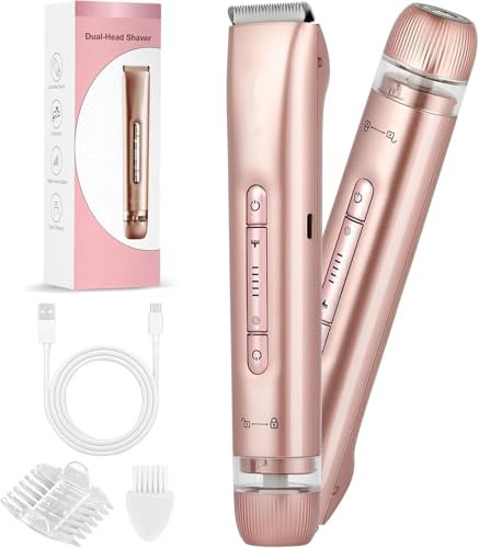Bikini Trimmer for Women Dual Head Face Shaver Body Hair Trimmmer IPX7 Waterproof Womens Electric Razor for Legs Rose Gold