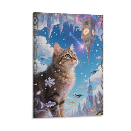 Art mural Devon Rex tableau chat abstrait moderne et reproduction peinture huile