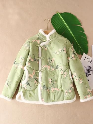 Chinese Style Thickened Cotton Jacket Women Cheongsam Standing Collar Embroidered National Style Winter Coat4