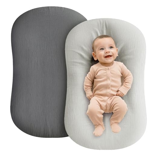 Image of Muslin Baby Lounger - 2 Pack Organic Cotton Pillow Lounger for Newborn - Soft and Breathable - Covers Only
