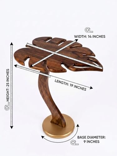Image of REDWOOD Sheesham Wood Designer End Table | Artistic Accent Side Table for Living Room, Bedroom, Entryway & Lounge | Decorative Organic Shape Display Stand Furniture | Walnut & Golden
