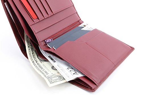 Image of Genuine Sheep Leather Smart Family Size Passport Travel Wallet /Holder (ruby woo)