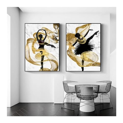 Impression danseuse volante or décoration murale salon affiche moderne 30x50 cm x2
