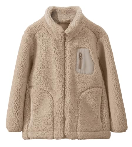 Girls Boys Sherpa Fleece Jacket Stand Collar Windproof Coats Heavyweight Warm Outwear Soft Winter Coat 6-15 Years