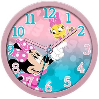 SRV Hub Minnie Mouse Plastic Analog Clock | Non Ticking Plastic Front Hanging Clock | 25cm Round Clock, Easy To Read Time Learning Clock for Kids 3+ Years