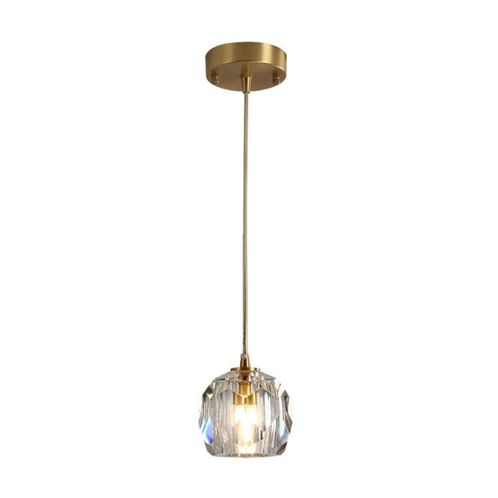 FZQSXAZU Pendant Light Ceiling Shade All-Crystal Long-Line Small Chandelier Modern Creative Nordic with Single-Head Glass and Adjustable Height Lamp for Restaurant Bar Counter