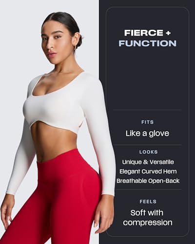 Image of Aoxjox Women's Define Sculpt Long Sleeve Crop Tops | buttery soft fabric,curved hem,hollow back, low support, removable pads, workouts,yoga,gym, daily wear