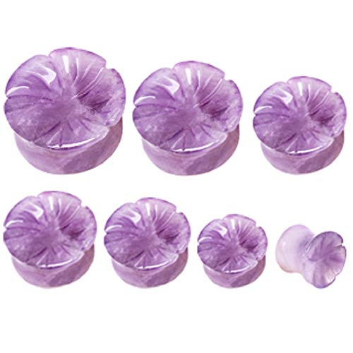 Pierced Owl Natural Amethyst Stone Flower Double Flared Saddle Plug Gauges thumb #2