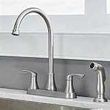 Friho Kitchen Faucet with Side Sprayer, Brushed Nickel Stainless Steel Kitchen Faucets with Supply Line, 3 or 4 Hole 2 Handle Kitchen Sink Faucet for RV Laundry Utility Bar