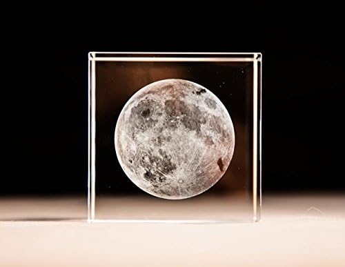 HSMM 3D Moon Paperweight (Laser Etched) in Crystal Glass Cube Gift for Christmas/Birthday/Valentine's Day
