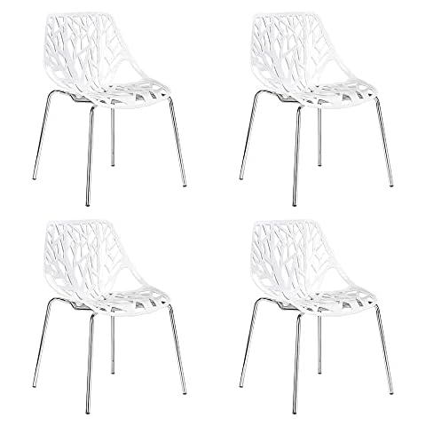 CangLong Modern Mid Century Plastic Shell Hollow Matal Legs Dining Chairs, 4 PCs Pack-Light, White 1 Cover