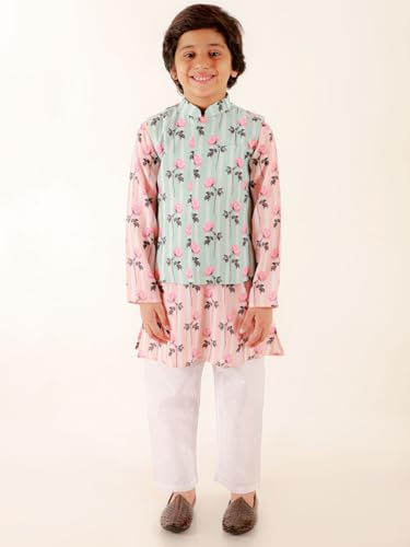Image of JBN Creation Boys JBN Creation Boys Green Cotton Blend Floral Printed Nehru Jacket