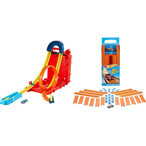Hot Wheels Track Builder Unlimited Playset Fuel Can Stunt Box, 14 Component Parts & 1:64 Scale Toy Car & Track Builder Straight Track Set, 37 Component Parts & 1:64 Scale Toy Car #TOP19