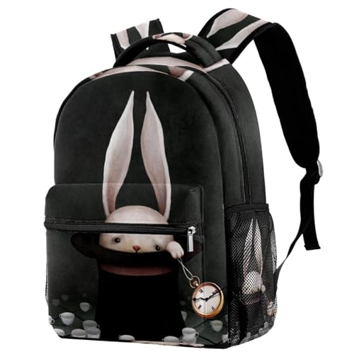Sac à dos d'école lapin sur chapeau de sorcière multicolore pour ados