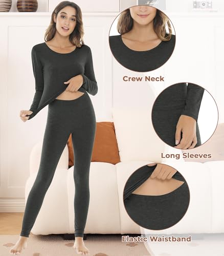Image of NACHILA Thermal Underwear for Women-Viscose Made from Bamboo,Soft Long Johns Set Base Layer Pajamas Set Long Sleeve Pjs