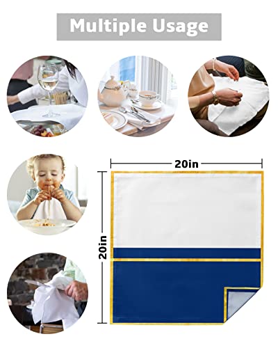 Kitchen Cloth Napkins Set 8 Pack, Navy Blue White Polyester Dinner Napkins 20 X 20 Inch, Luxury Yellow Lace Modern Abstract Art Aesthetics Washable Table Napkins For Wedding Restaurant Event Parties #TOP4