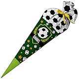 Ferocity Schultüte Fussball mit Namen für Jungen, Personalisierte Tüte, 70 cm Zuckertüte aus Stoff mit runde Papprohling und Füllung aus Silikonkügelchen, große Tüte als Kissen [149]