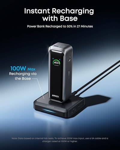 Image of Anker Prime Power Bank and Charging Base, 20,100mAh 220W Max Portable Charger with Base for 6 Devices, Two-Way Charging, TSA-Approved, App Control, for MacBook, iPhone 17 /16 Series, and More