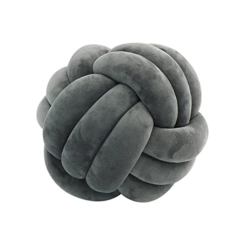 Edumov Soft Knot Ball Pillow, Round Throw Pillows, Hand-woven Velvet Cushion, Cuddle Cushion, Plush Pillow, Kids Cushions, Knot Cushion, Throw Pillows for Bed Sofa, Dark Gray, 20cm