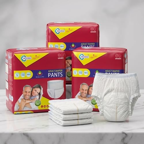 Medimaf By Mafatlal Premium Adult Diaper Pants L Size (30-54 Inch / 75-135 cm) - 30 Count | Unisex | Leakproof & Extra Absorbency | Wetness Indicator