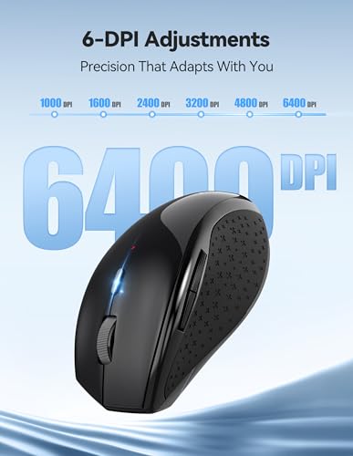 TECKNET PRO Rechargeable Wireless Mouse, 2.4GHz Computer Mouse with USB Nano Receiver, 6400 DPI Cordless Optical USB Mouse, 6 Adjustable Levels Silent Wireless mouse for Laptop/PC/Computer-Black - Image 4