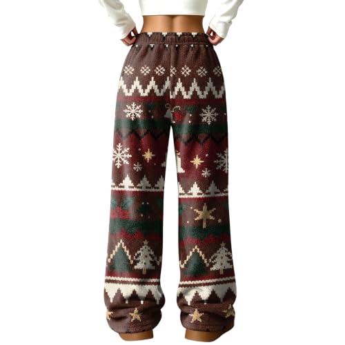 Women Wide Leg Pants Fuzzy Christmas Print Flannel Pajamas Bottom | Elastic Waist, Fuzzy, Christmas, Palazzo, Thermal, Warm, Lounge Pants, Loungewear, Evening, Sleep, Fall and Winter Outfits - image 8