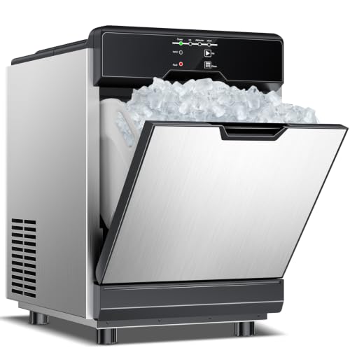 Image of Nugget Ice Maker Countertop, 80Lbs /24H with 20LBS Ice Basket | 2 Water Inlet (Tap /Bottle), Self-Cleaning Stainless Steel Pellet Ice Machine, Chewable Ice Dispenser for Home Kitchen Office