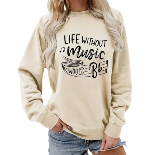 Sweat-shirt musique graphique imprimé notes pull décontracté col rond
