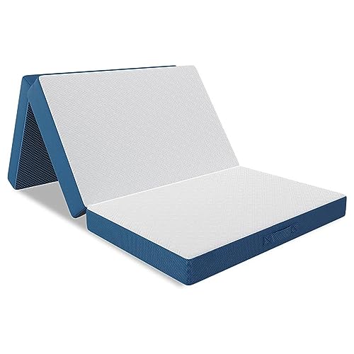 CIYEEA Klappmatratze Tri -Fold Memory Foam Matratze Tragbarer Matratze Toper Mit Waschbarer Abdeckung Nicht Rutscher Boden,Weiß,190X63X7cm