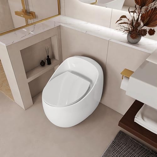 Sanitario de una pieza con descarga simple de 1.28 GPF, forma de huevo, color blanco brillante miniatura 7