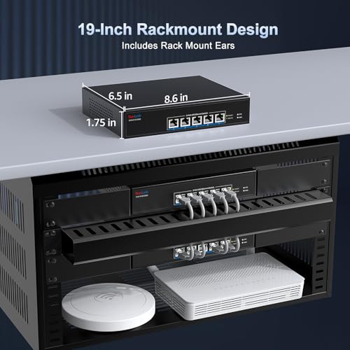 Image of 5-Port 10G RJ45 Ethernet Switch Unmanaged, VunLink 10GBase-T Network Switch,Multi-Gig 10G /5G /2.5G /1G, 100Gbps Capacity, Plug & Play,Desktop /Rackmount, for NAS /PC /Router /Workstation /10G NIC