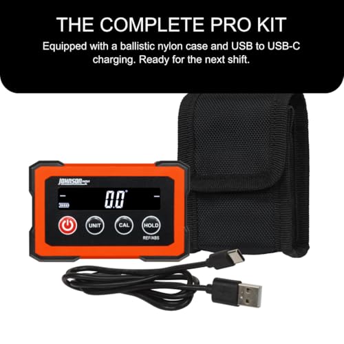 Image of Johnson Level & Tool Dual-Screen Magnetic Digital Angle Gauge & Level - Rechargeable Digital Angle Finder with ±0.1 Accuracy, Auto-Rotating Displays & Rare-Earth Magnets for Table Saw Setup