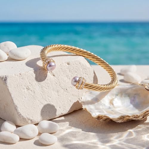 Image of Fettero Gold Cuff Bangle Bracelets for Women - 14K Plated Adjustable Open Cuff Gold Bangles Charm Elegant Twisted Cable Bangle Friendship Bracelets Lightweight Bracelet for Dainty Jewelry