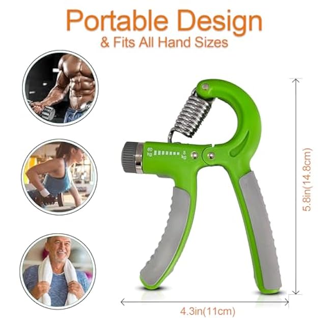 Grip Strength Trainer (6 Pack) - Forearm Strengthener - Hand Gripper Strengthener - Stress Relief Ball and Adjustable Spring Resistance Ranging From 11 To 132 Lbs(5 To 60kg)