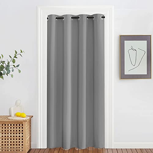 NICETOWN Blackout Silver Grey Living Room Curtain - Grommet Solid Thermal Insulated Sound Reducing Room Darkening Privacy Doorway Curtain for Bedroom (1 Panel, W52 x L78)