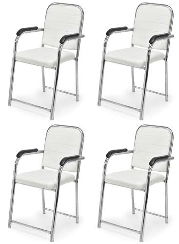 Image of Office Chair Visitor Chair with arm Rest with Steel Frame and Cushioned seat Back, Chair Without Wheels Holds up to 140 kg Heavy Design (4, White, Heavy)