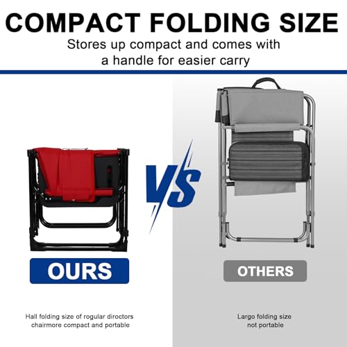 Image of 2Pack Director Chairs for Outdoor, Folding Camping Chair, Compact Directors Chair Side Table and Side Bag, Heavy Duty Oversize Chair for Beach Fishing Picnic, Holds up to 400 lbs Red