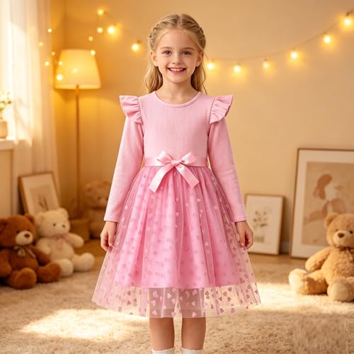Image of Toddler Little Girls Casual Dresses Short Sleeve Crew Neck Graphic Cartoon Dress for 2-8 Years
