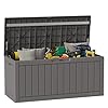 EAST OAK Outdoor Storage Box 90 Gallon Deck Box Waterproof Resin Storage Bin for Patio Cushions Gardening Tools Lockable UV Resistant Grey