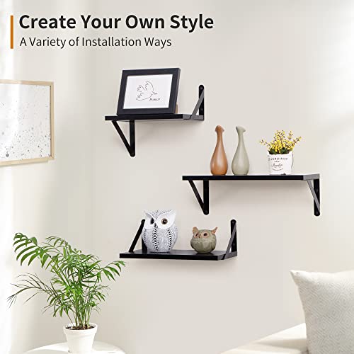 Fun Memories Floating Shelves Wall Mounted Set Of 3, Rustic Black Wall Shelf For Bedroom, Bathroom, Living Room, Kitchen, Wood Hanging Display Shelves For Wall Decor & Storage #TOP3