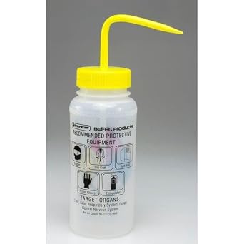 SP Bel-Art Safety-Labeled 4-Color Isopropanol Wide-Mouth Wash Bottles; 500ml (16oz), Polyethylene w/Yellow Polypropylene Cap Rinse Bottle (F11716-0008) (Pack of 4) Made in USA