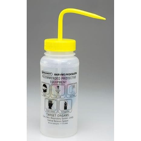 SP Bel-Art Safety-Labeled 4-Color Isopropanol Wide-Mouth Wash Bottles; 500ml (16oz), Polyethylene w/Yellow Polypropylene Cap Rinse Bottle (F11716-0008) (Pack of 4) Made in USA