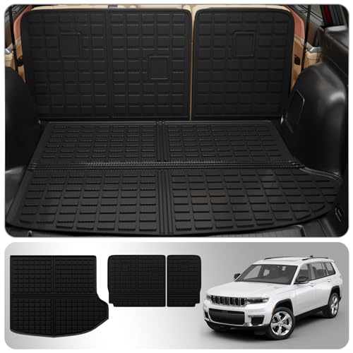 Thinzyou Cargo Mat Compatible with 2022-2025 Jeep Grand Cherokee (Not Fit L or WK) Cargo Liner Trunk Mat Back Seat Cover Protector 2024 Grand Cherokee Accessories (Fit 5 Seats,Trunk Mat+Backrest Mats)