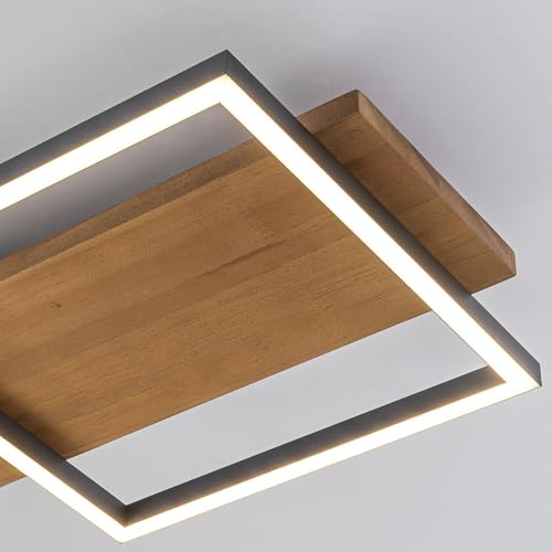 Lingkai 47.2" LED Modern Ceiling Lights Wooden Square Rectangular Lamp Fixture Wood,Large Modern Kitchen Ceiling Lighting Fixtures 3000K for Island Bedroom Living Room Hallways by Lingkai - Used condition - Image 3