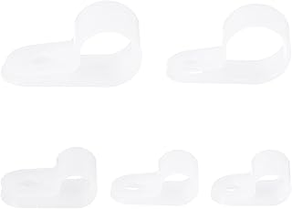 sourcing map 150 clips de cable coaxiales individuales con tornillo para cable eléctrico, abrazaderas de plástico para gestión de cables, color blanco